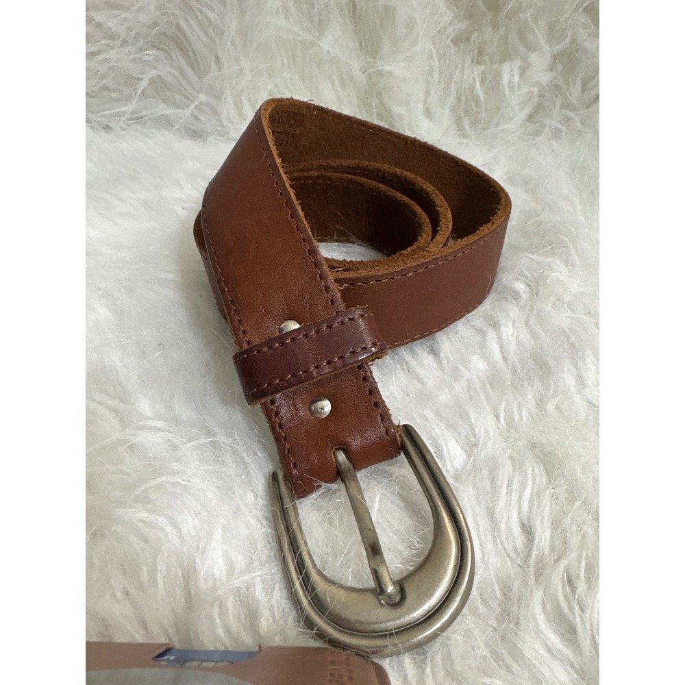 Brown Leather Western Belt Silver Horseshoe Buckle 26-29 Inch SKU 136